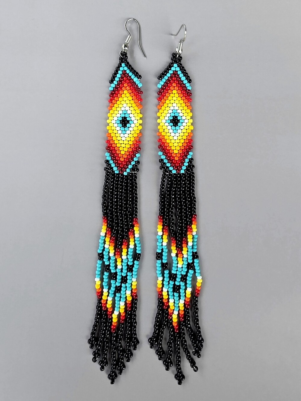 Southwestern Boho Fringe Seed Bead Earrings Beaded Jewelry - Black